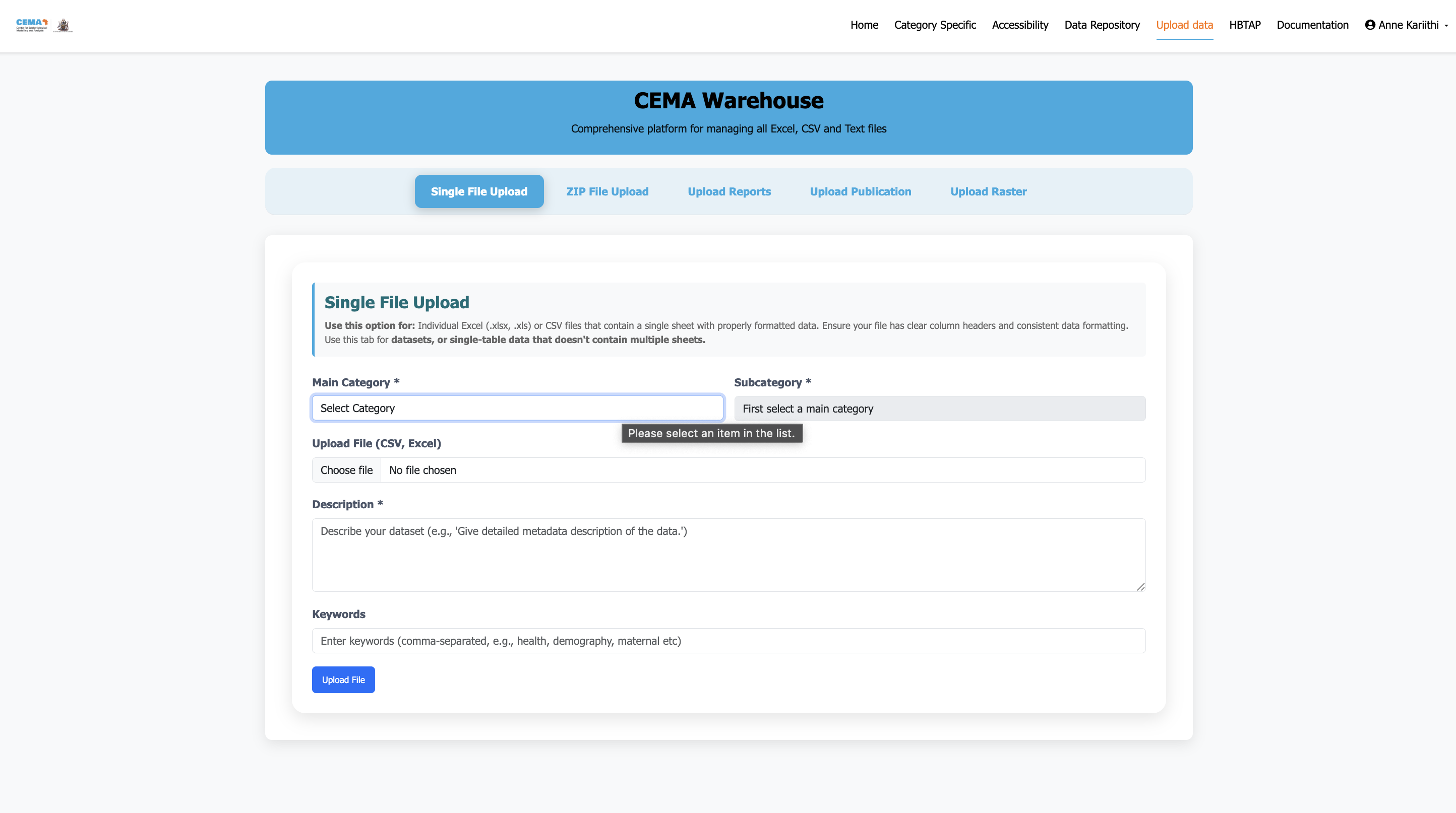 Upload Categories Overview